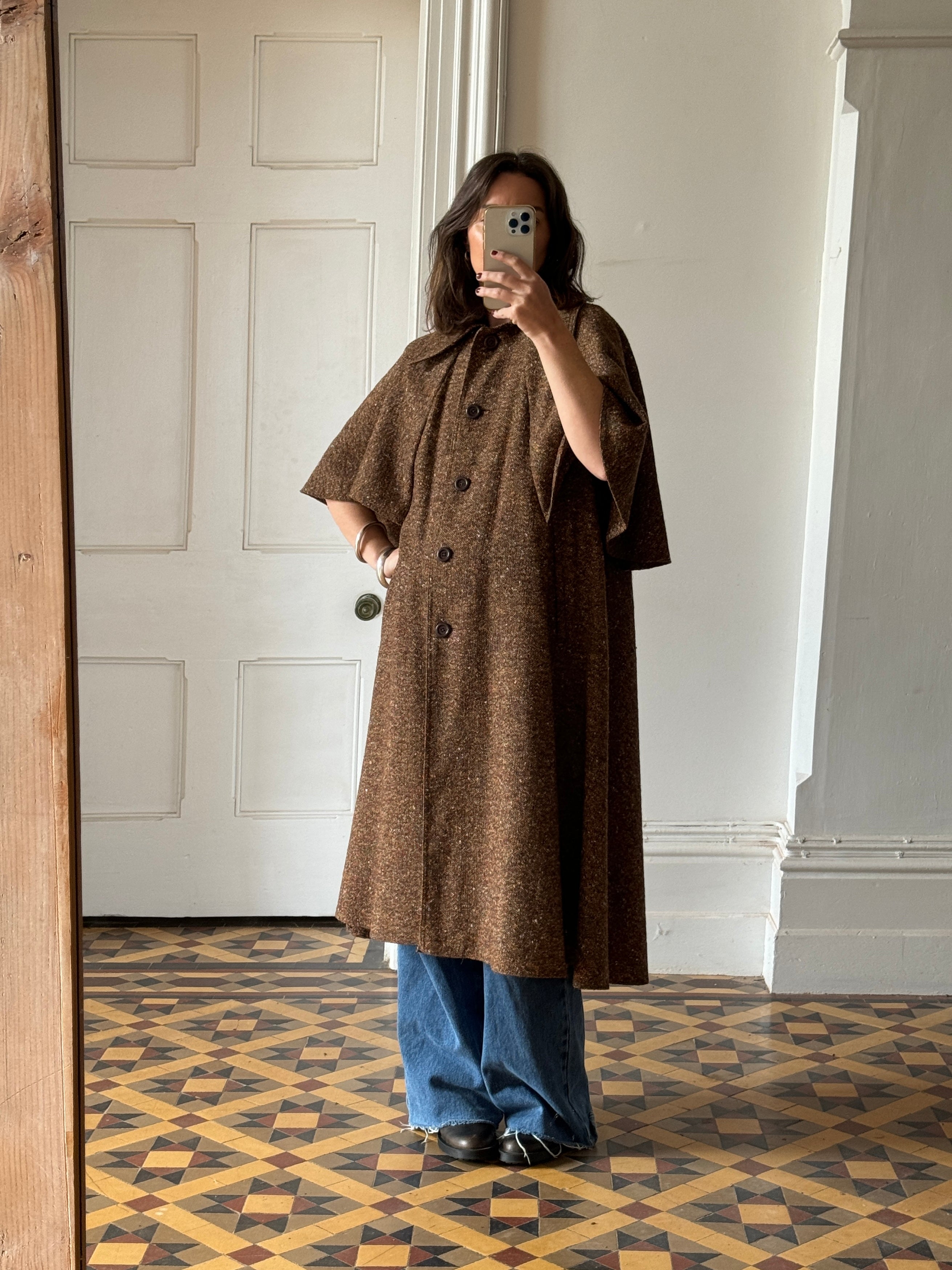 Vintage 50s Wool Button Up Cape Trench
