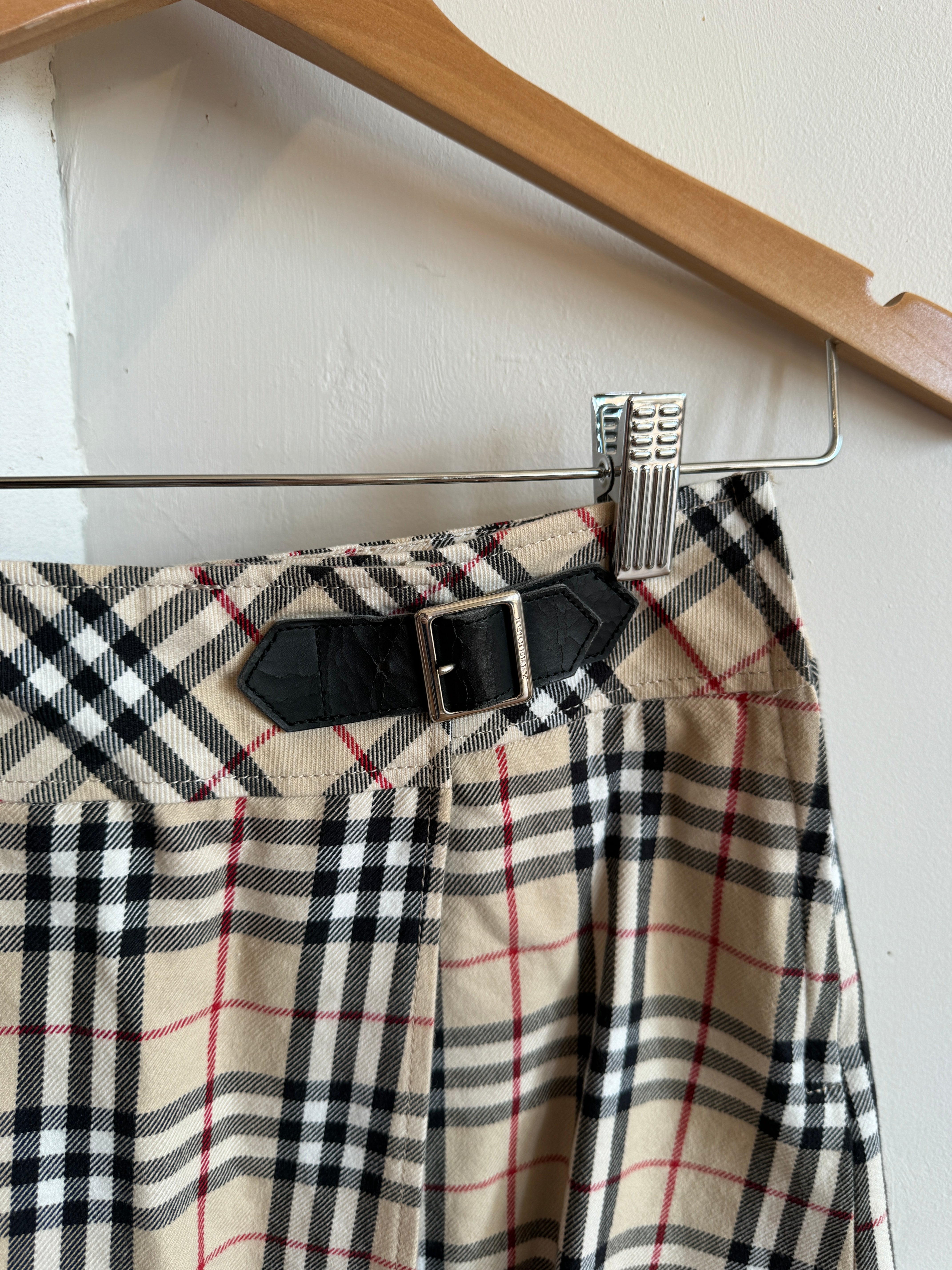 Vintage Burberry Tartan Mini Skirt With Buckle