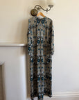 Vintage 70s Paisley Tapestry Long Sleeved Maxi Dress Blue