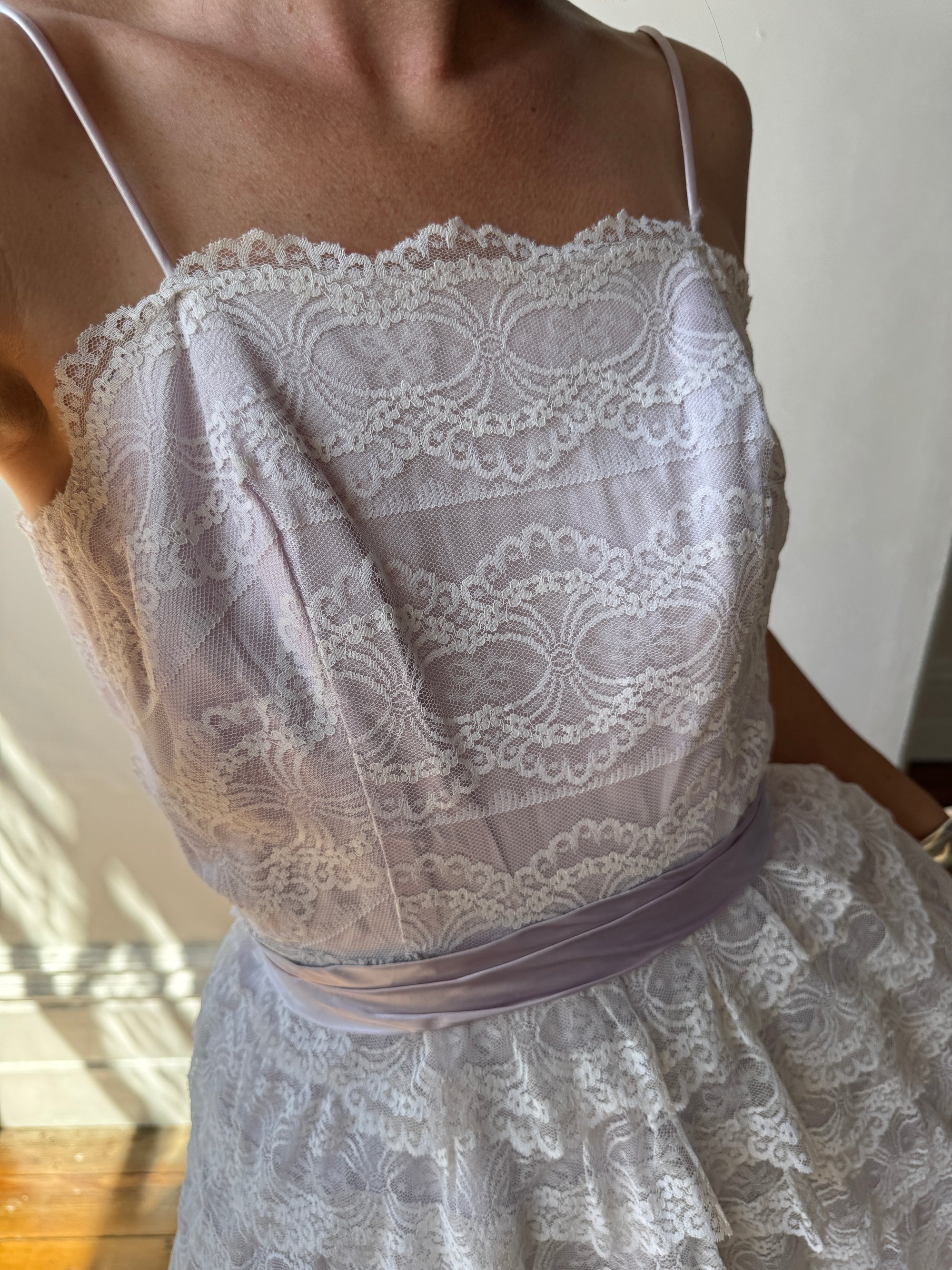 Vintage 50s Cupcake Tiered Lace Prom Dress Lilac