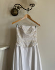 Vintage 90s Beaded Tassel Strapless Satin Wedding Gown