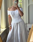 Vintage 90s Off Shoulder Box Pleat Wedding Gown