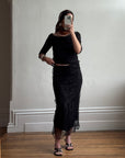 Vintage 90s Mesh Smocked Two Piece Set noir