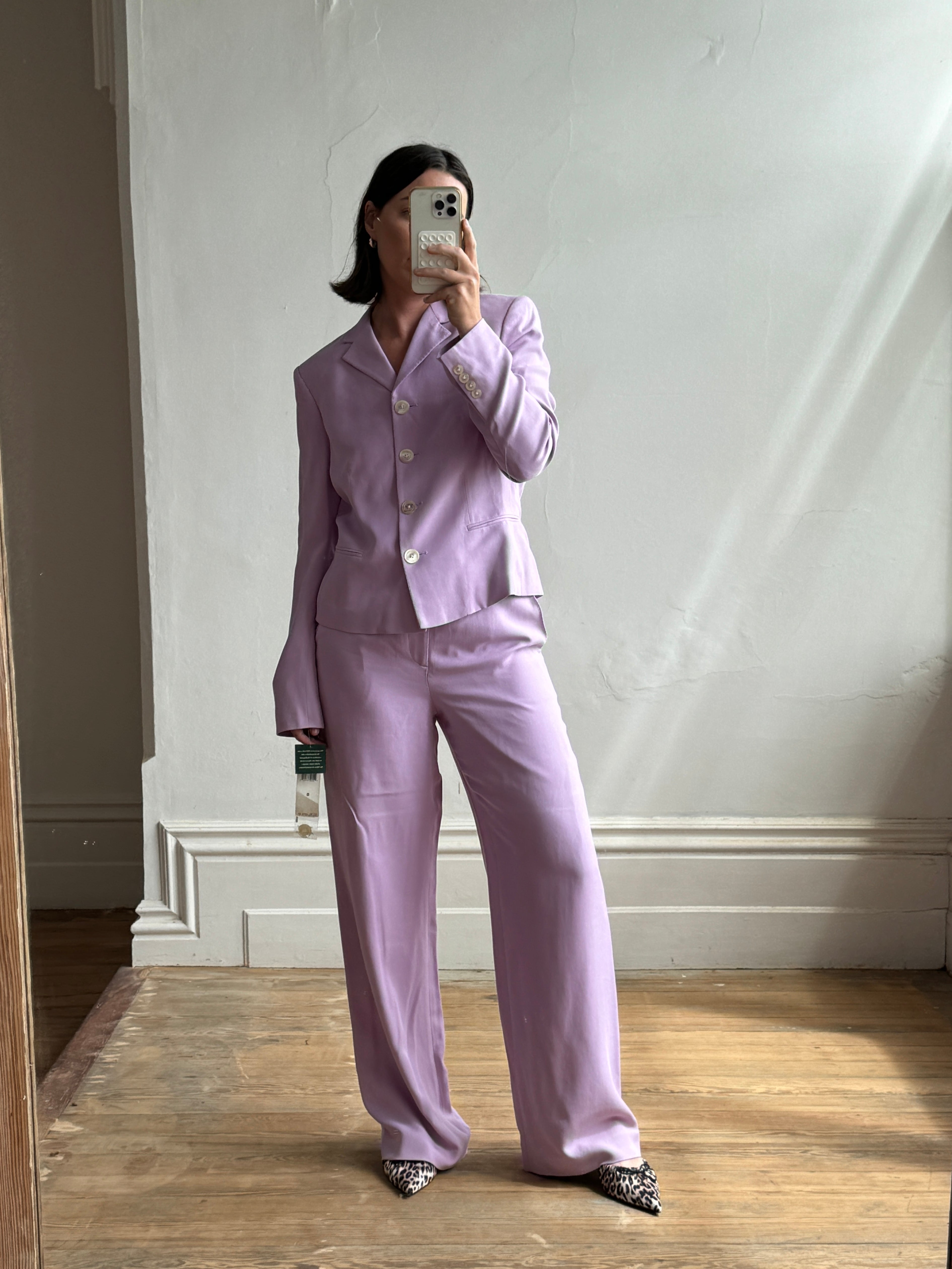 Vintage 90s Ralph Lauren Pure Silk Lilac Suit with Original Tags Attached