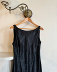 Vintage 90s Black Crinkle Midi Dress