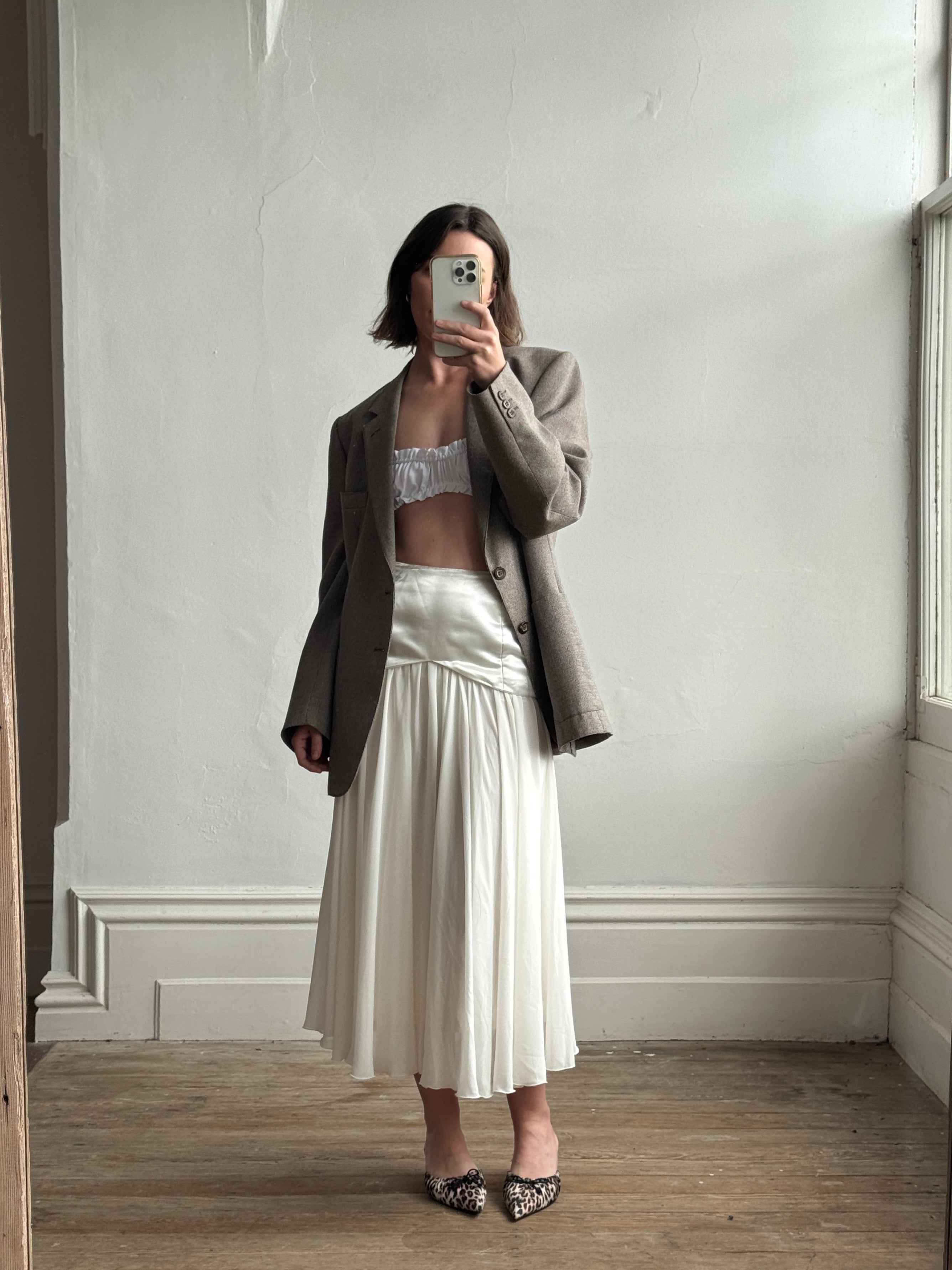 Vintage Satin and Chiffon Midi Bridal Skirt
