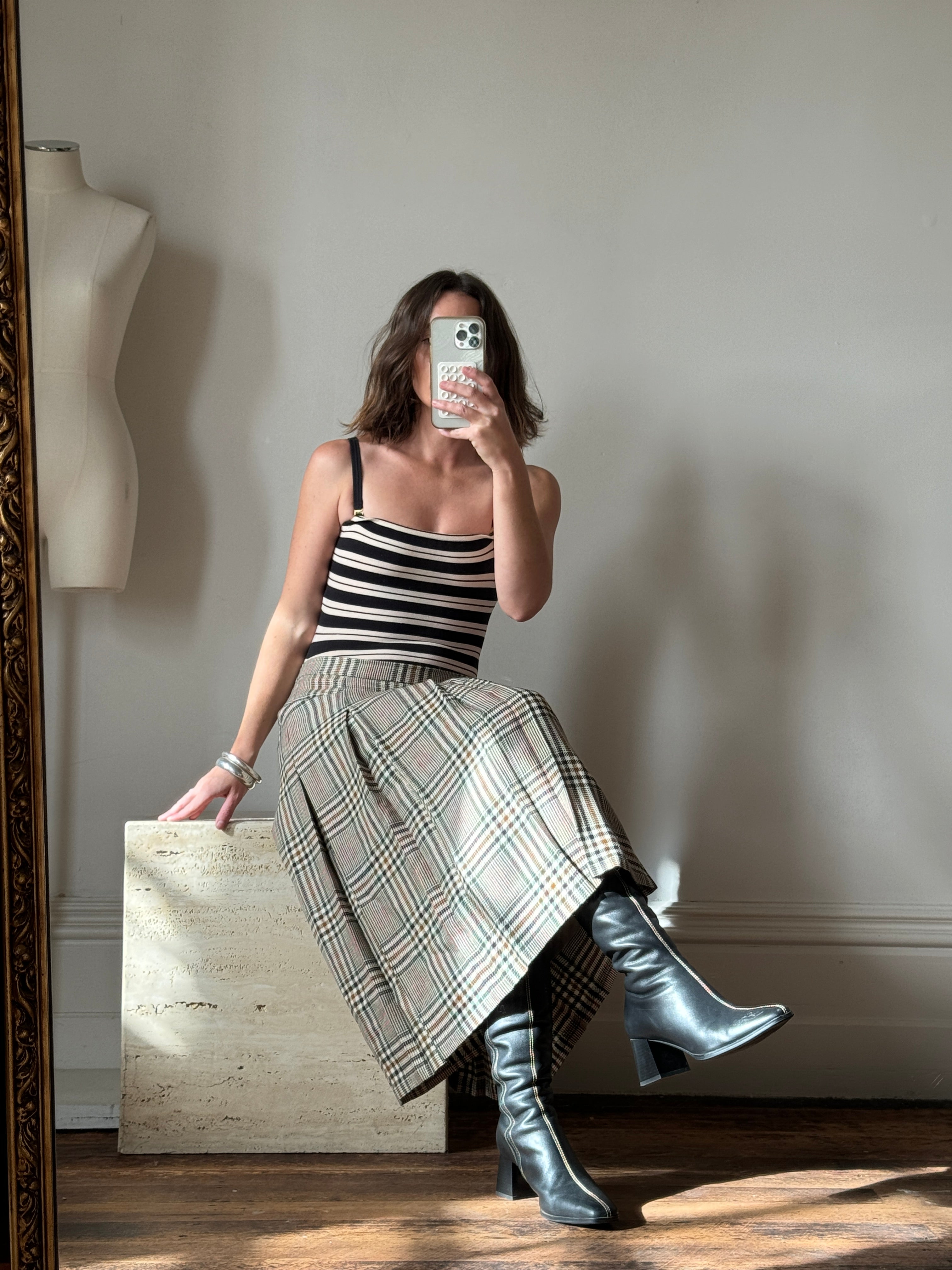 Vintage Wool Tartan Midi Skirt