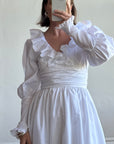 Vintage 70s Taffeta Frill Wedding Dress with Bow