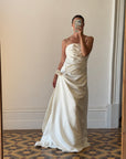Vintage Y2K Satin Drop Waist Strapless Wedding Gown