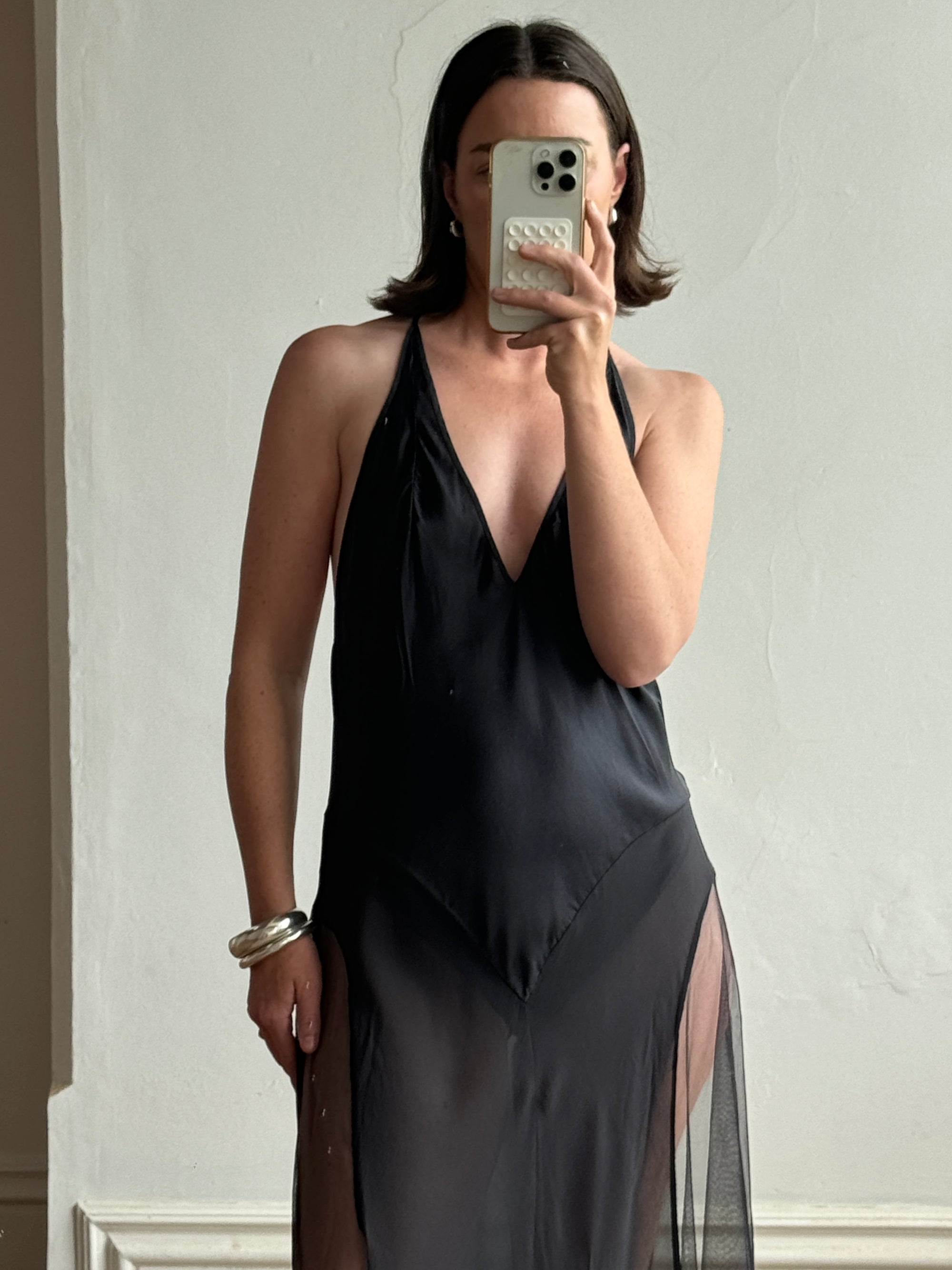 Vintage Y2K Victorias Secret Racer Pure Silk Slip Noir