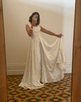 Vintage Satin Jacquard Floral Sleeveless Bridal Gown