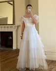 Vintage 70s Tiered Organza Prairie Daisy Wedding Dress
