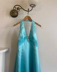 Vintage 90s A-Line Aqua Prom Dress with Rhinestones