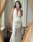 Vintage Y2K USA Made Mermaid Satin Fluted Dress Ivory
