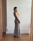 Vintage 90s Badgley Mischka Silver Pure Silk Embellished Gown