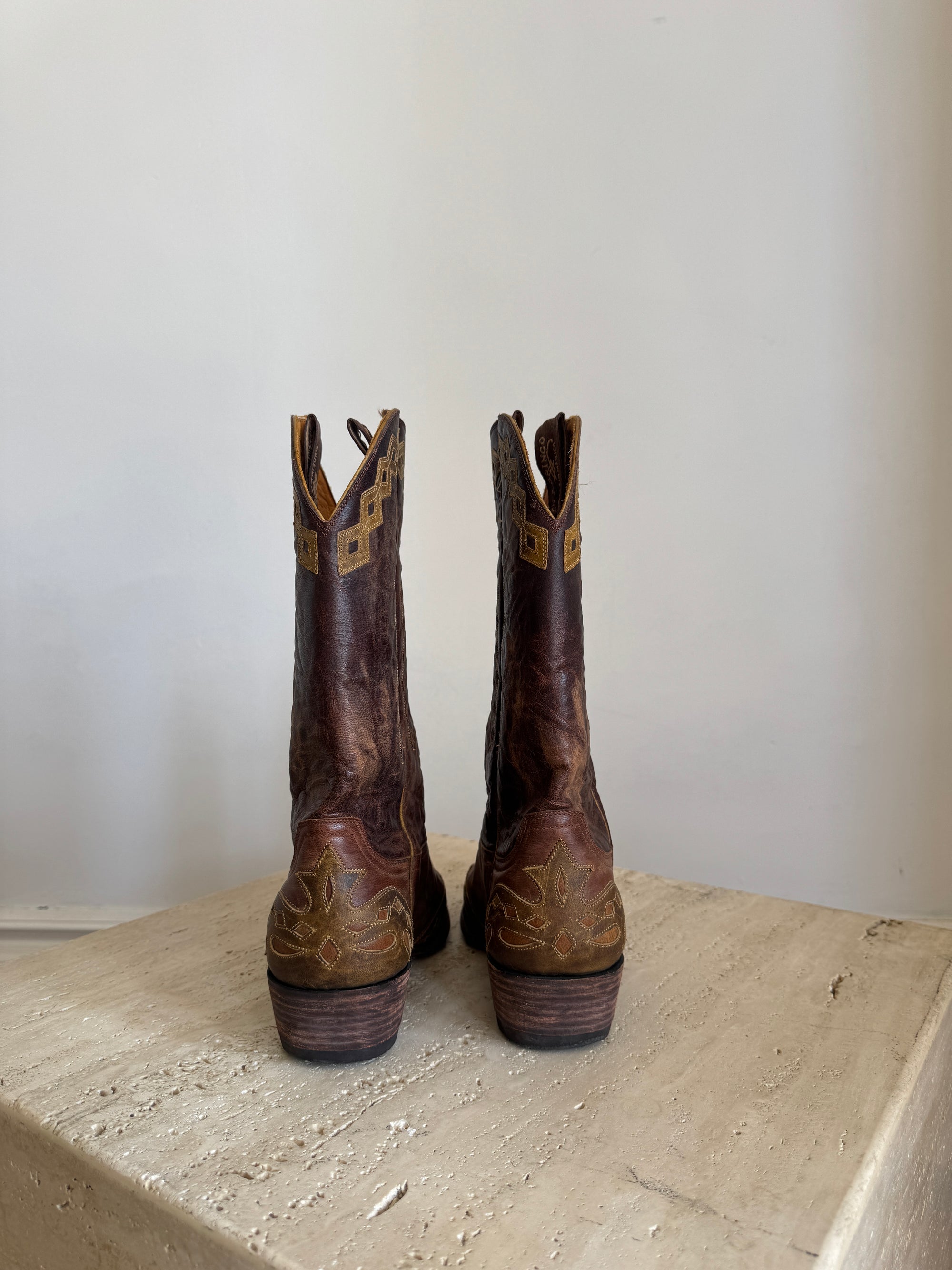 Vintage Mexican Old Gringo Western Cowboy Boots Cognac Brown