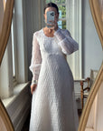 Vintage 70s Daisy Organza Lace Wedding Dress With Train