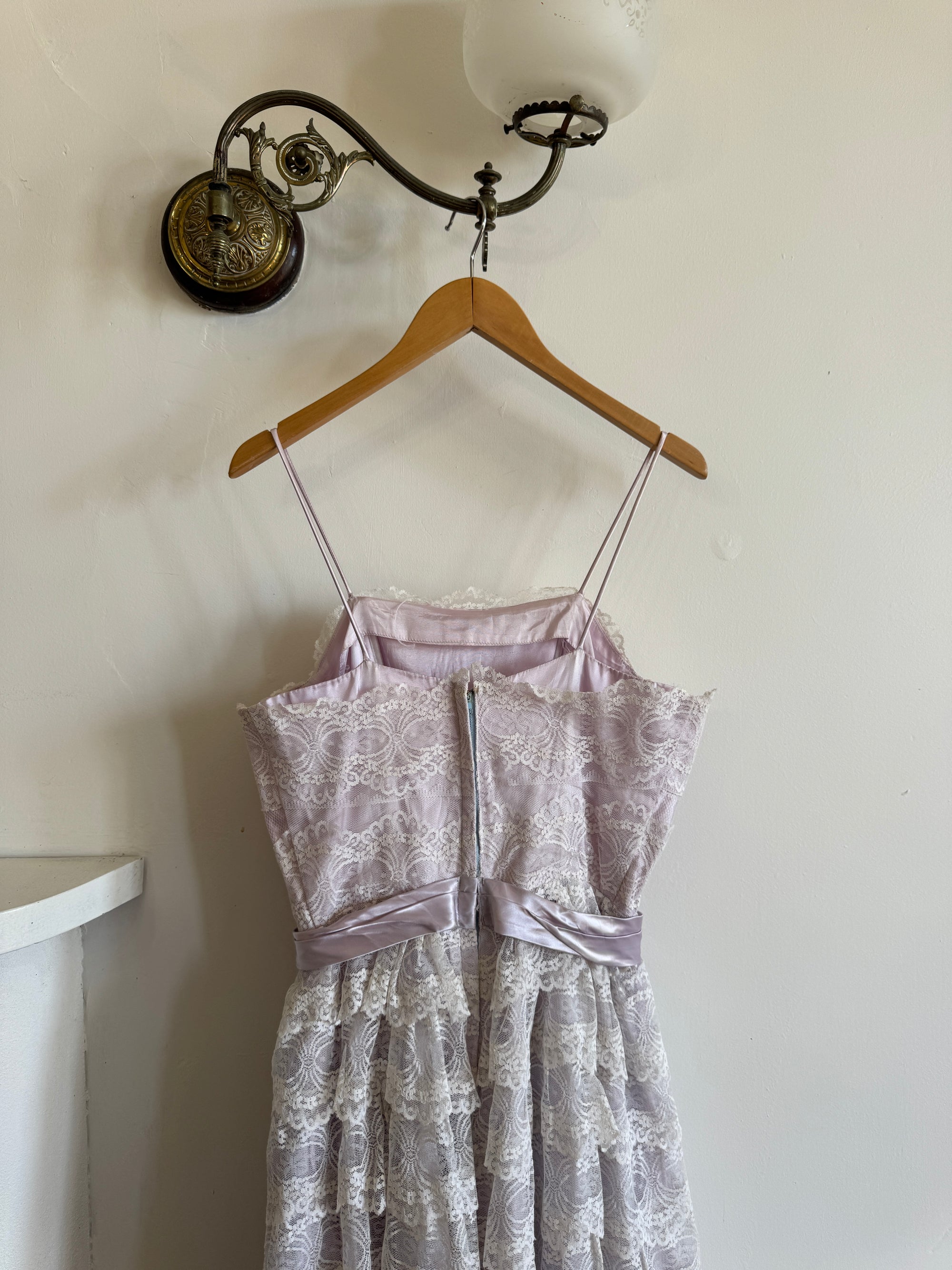 Vintage 50s Cupcake Tiered Lace Prom Dress Lilac