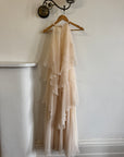 Vintage 70s Tiered Chiffon Wedding Dress Creme