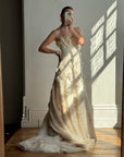 Vintage 90s Haute Couture 3D Floral Strapless Wedding Gown