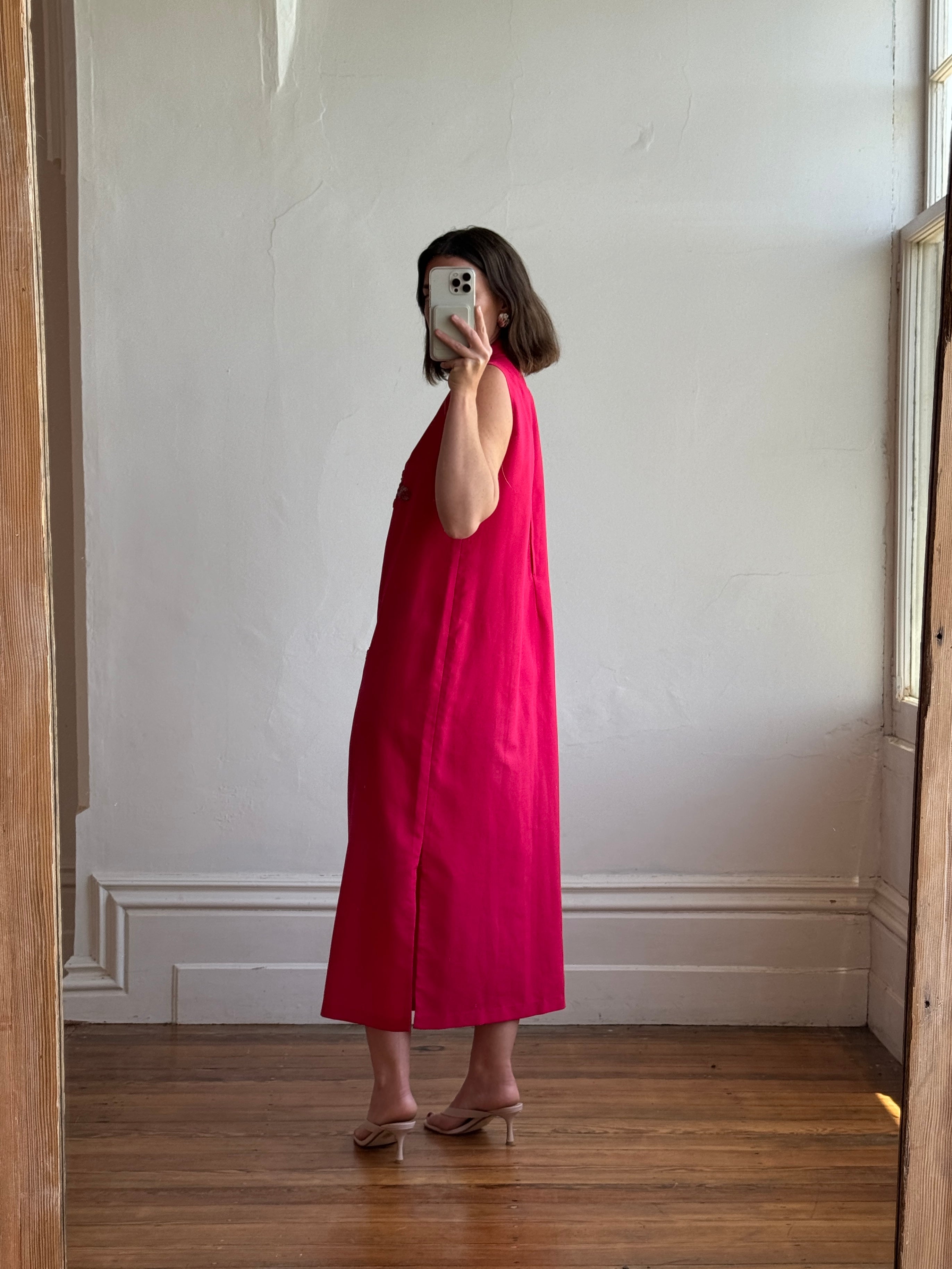 Vintage 60s Beaded Cocktail Midi Lipstick Red