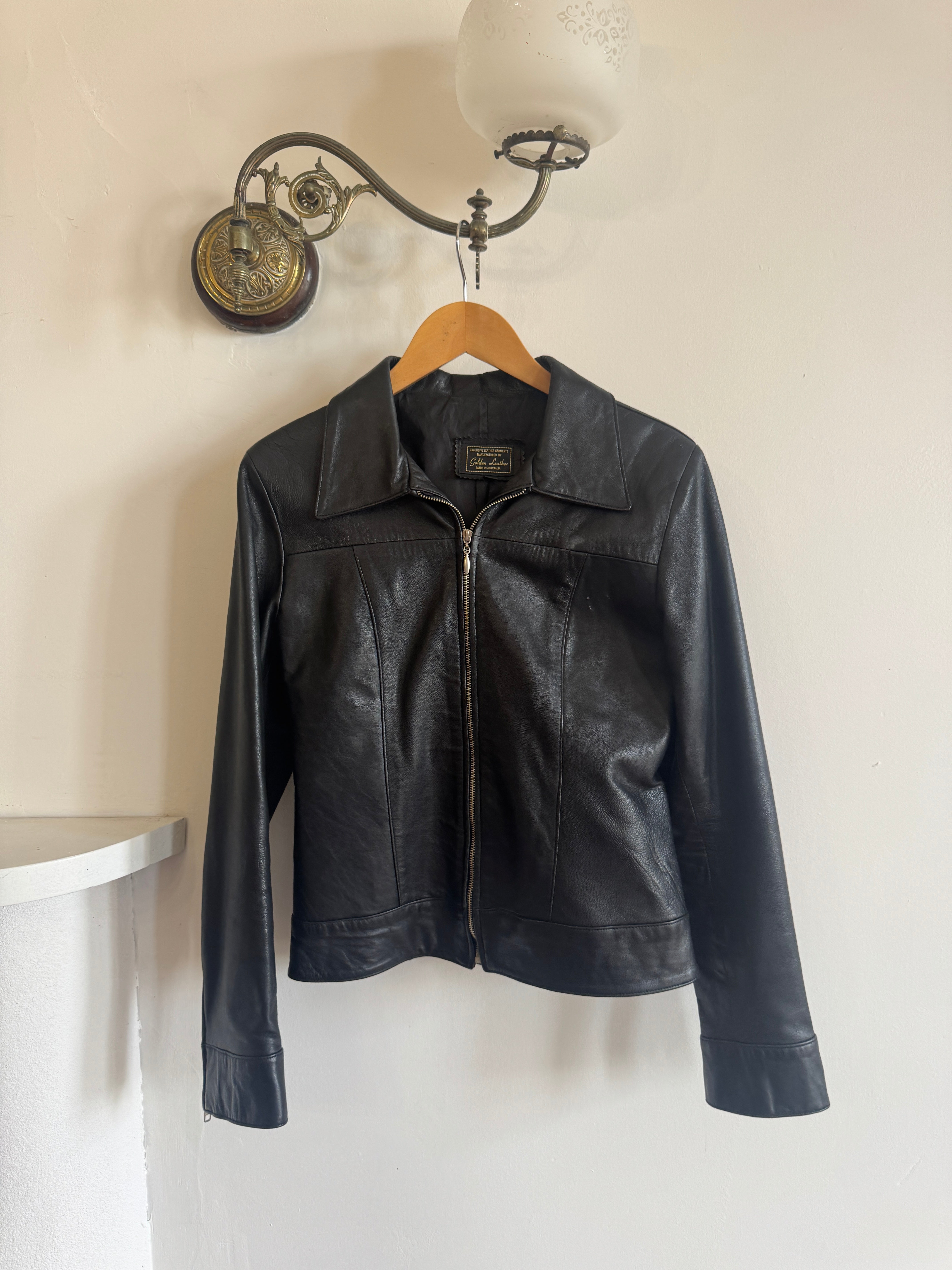 Vintage 90s Cropped Zip Front Leather Jacket