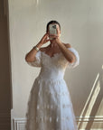Vintage 80s Lace Off The Shoulder Tulle Wedding Gown