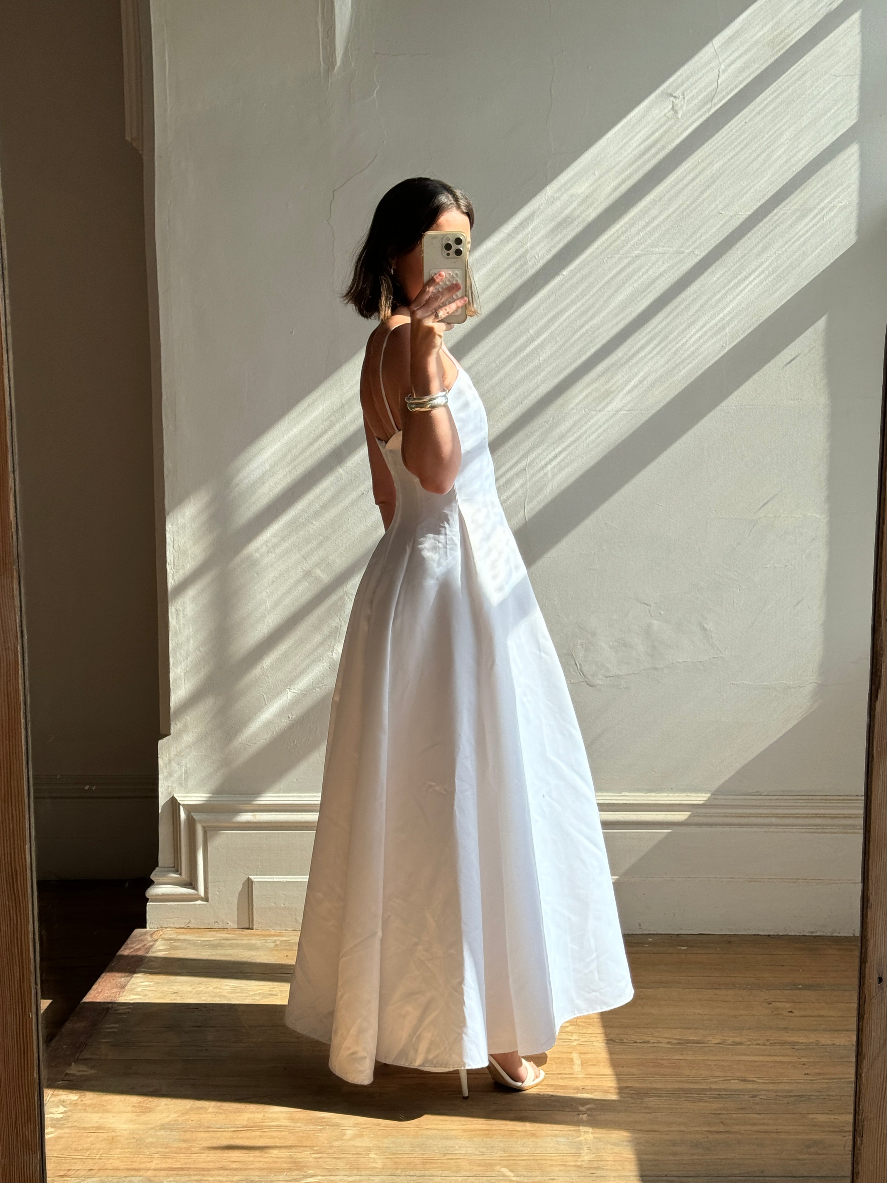 Vintage 90s Satin Strappy Pleated Wedding Dress