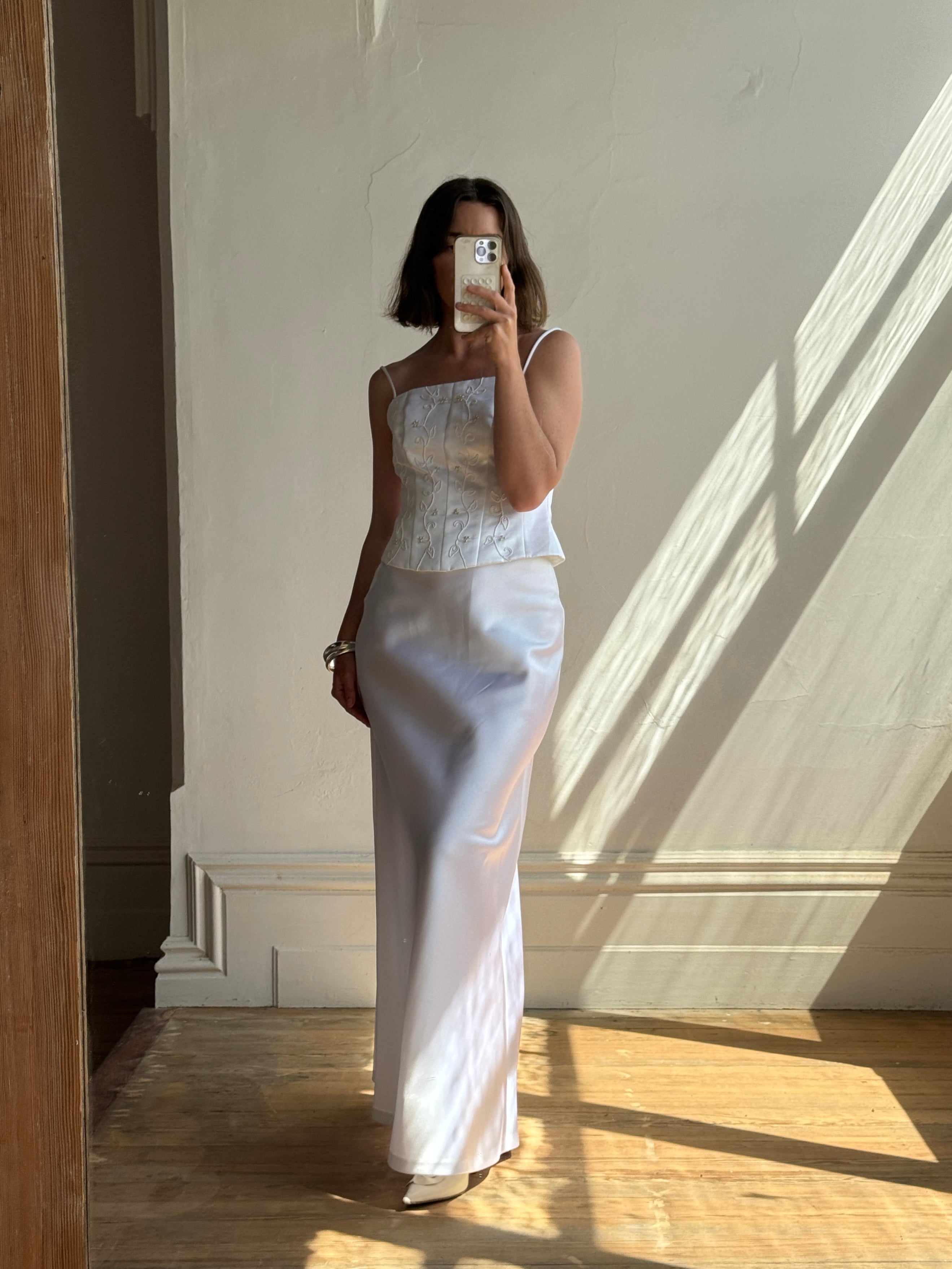 Vintage 90s Beaded Satin Two Piece Wedding Set