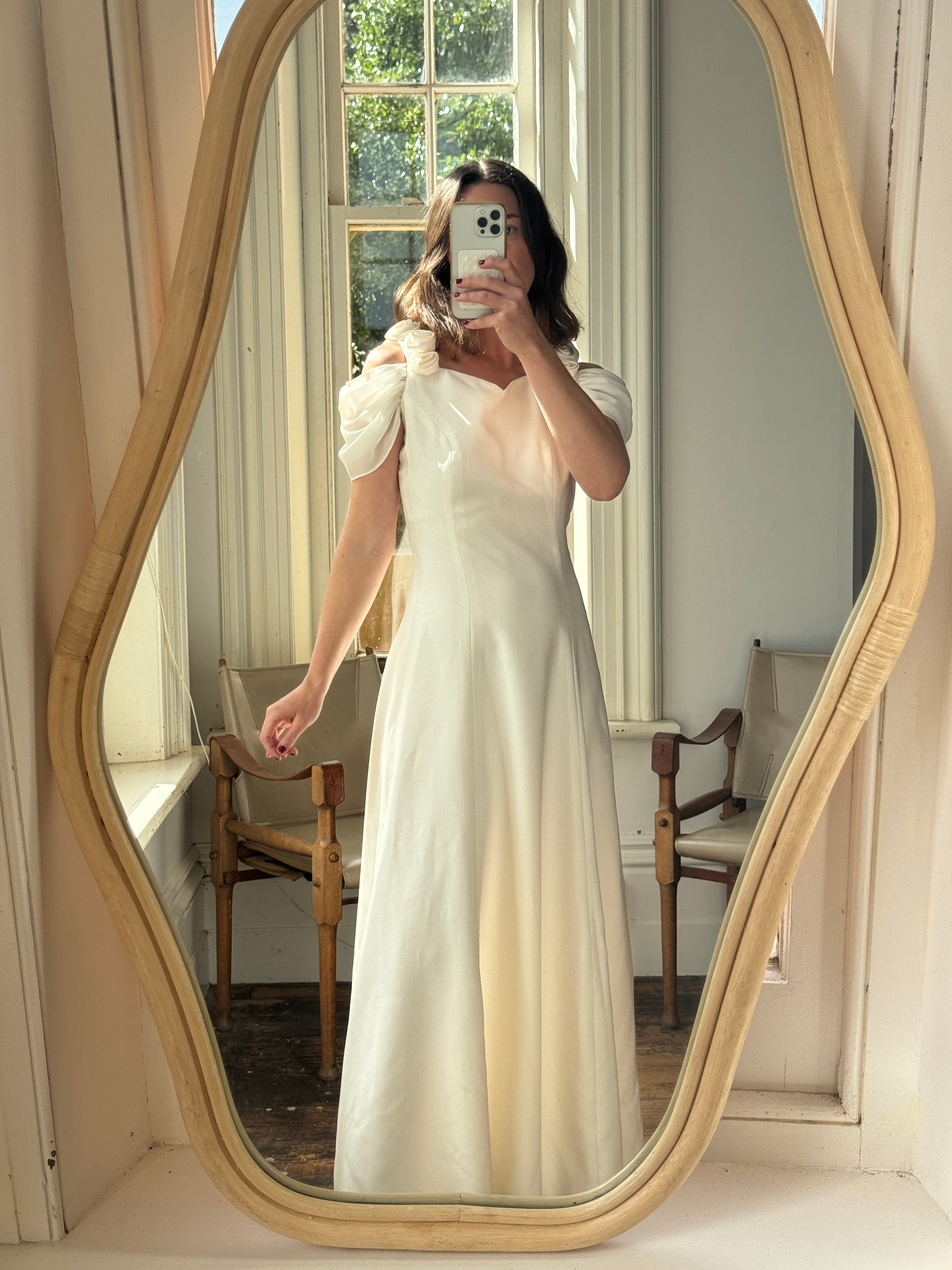 Vintage 90s Crepe Rosette Wedding Dress