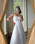 Vintage 90s A-Line Satin Wedding Dress with Rhinestone Pendant