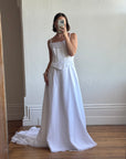 Vintage 90s Embroidered Corset Cowl Neck Wedding Dress