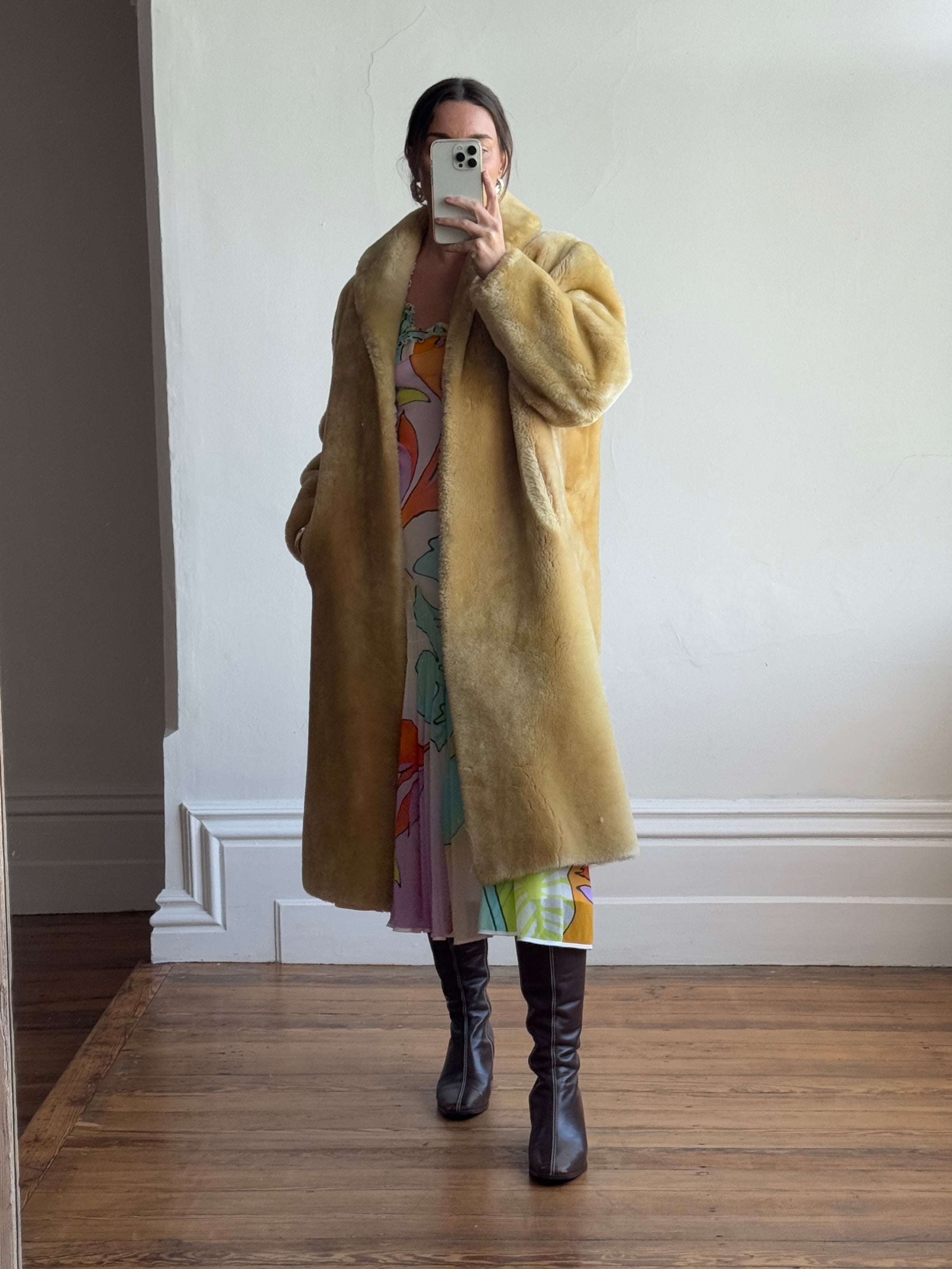Vintage 70s Faux Shearling Butter Caramel Coat