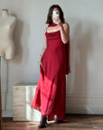 Vintage 90s Red Slip Dress with Skinny Scarf