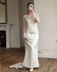 Vintage 90s Italian Beaded Lace and Satin Wedding Gown