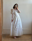 Vintage 80s Lace Satin Sequin Panelled Wedding Gown
