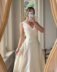 Vintage 90s Ivory Silk V-Neck A-Line Wedding Gown