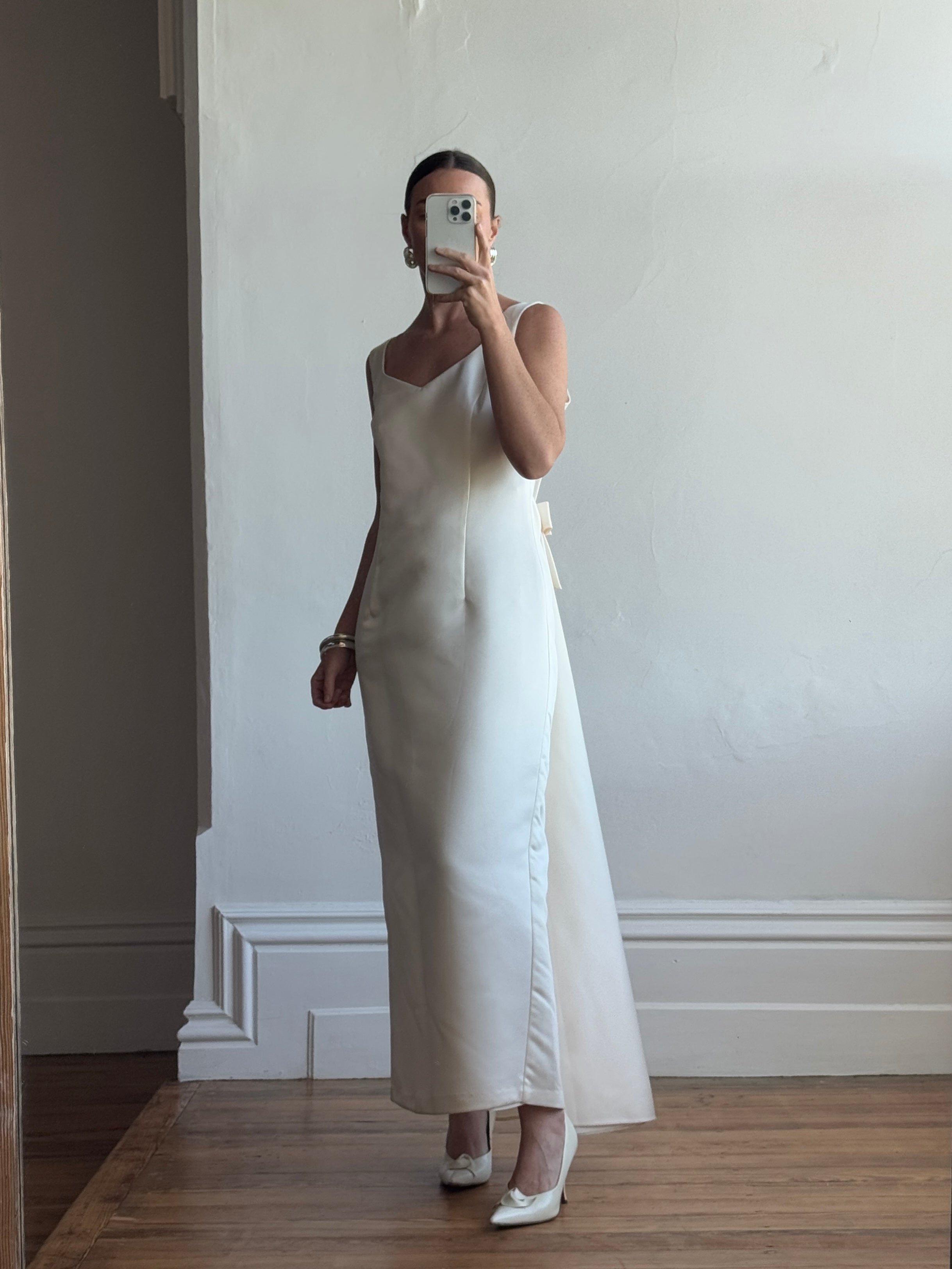 Vintage 90s Satin Slip Ribbon Crossover Bow Bridal Midi