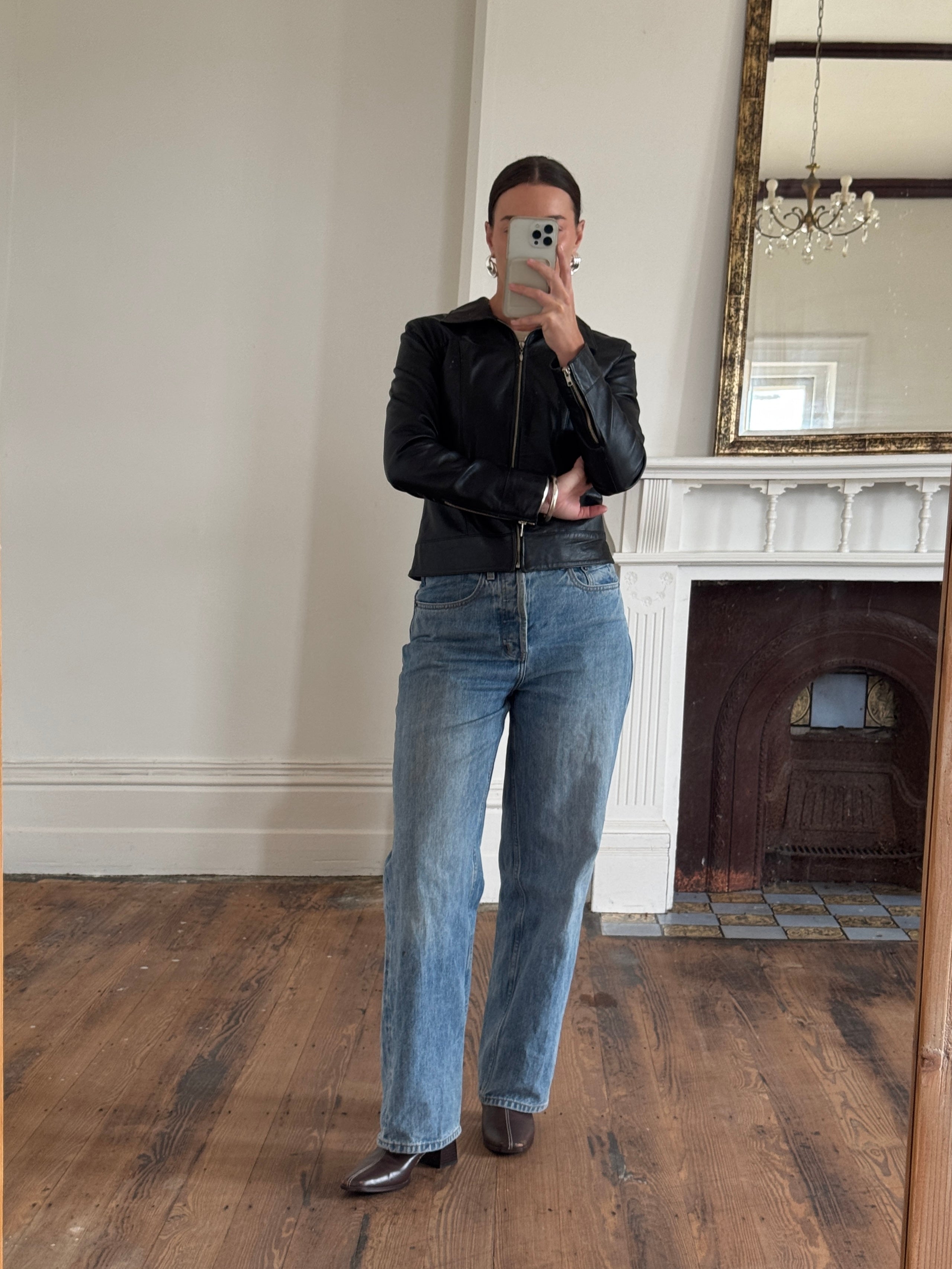 Vintage 90s Cropped Zip Front Leather Jacket