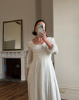 Vintage 90s Italian Velvet Long Sleeve Feather Wedding Gown