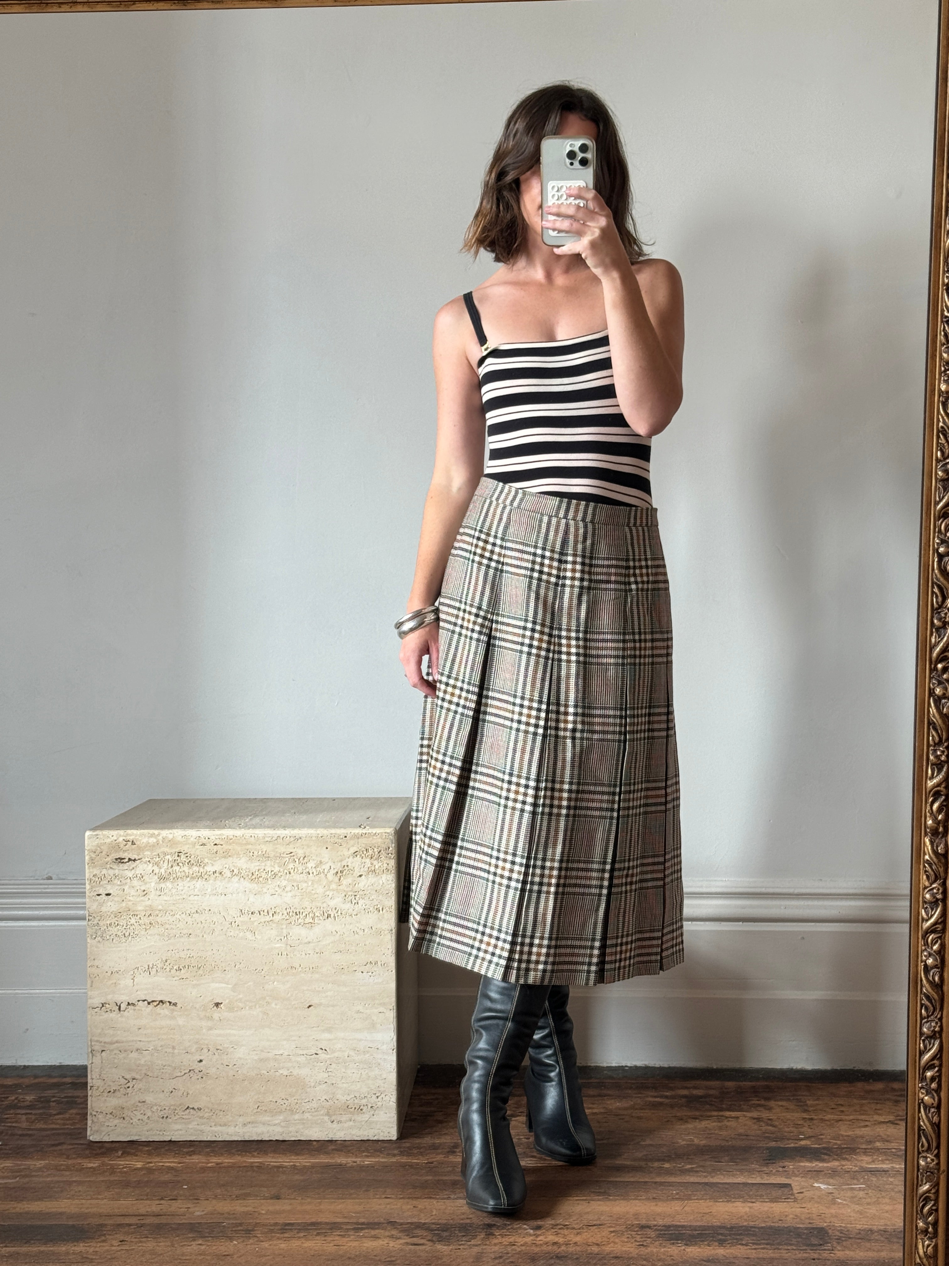 Vintage Wool Tartan Midi Skirt