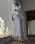 Vintage Full Length Tiered Bridal Veil with Cage Headpiece