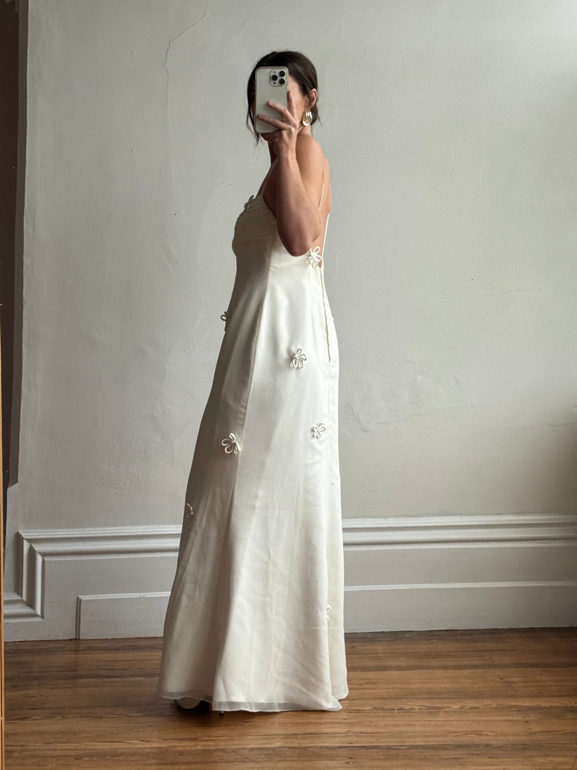 Vintage 90s Gathered Daisy Wedding Dress