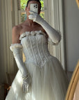 Vintage 90s Rosette Tulle Princess Wedding Gown with Gloves