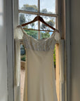 Vintage 90s Pure Silk Chiffon Empire Bow Off Shoulder Wedding Dress