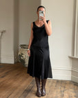 Vintage 90s Satin Drop Waist Midi Dress Noir