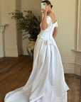 Vintage 90s Off Shoulder Box Pleat Wedding Gown