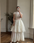 Vintage 50s Sheer Brodiere Anglaise Tiered Wedding Dress