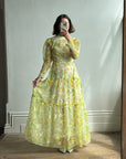 Vintage 70s Lemon Floral Tiered Maxi Dress
