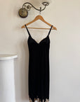 Vintage 90s Australian Made Velvet Lace Side Split Dress Creme Noir